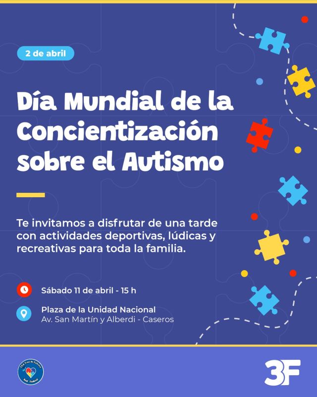 ¡Nos encontramos por la inclusión! 💙🧩

En el marco del Día Mundial de la Concientización sobre el Autismo, te invitamos este sábado 11 de abril a las 15 h a compartir una jornada muy especial en la Plaza de la Unidad Nacional (Av. San Martín y Alberdi).

Queremos seguir construyendo un #TresDeFebrero más inclusivo y empático, donde el respeto sea la base de nuestra convivencia. Vení a disfrutar de actividades pensadas para toda la familia: ¡abracemos juntos la neurodiversidad para una sociedad mejor!