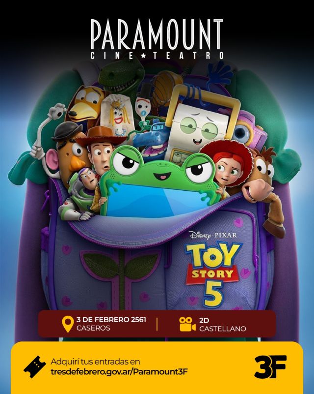 Volvemos a las salas del Cine Teatro Paramount 🍿🎬

El cine comercial del Paramount regresa con todo y trae las mejores películas para los vecinos de #TresDeFebrero en un espacio renovado con grandes mejoras acústicas.

¡Habrá nuevos estrenos cada semana! Esta vez, te esperamos con varias funciones de Toy Story 5, un clásico de la animación que se ganó por décadas el corazón de toda la familia.

🎟️ Comprá tus entradas en: www.tresdefebrero.gov.ar/paramount3f