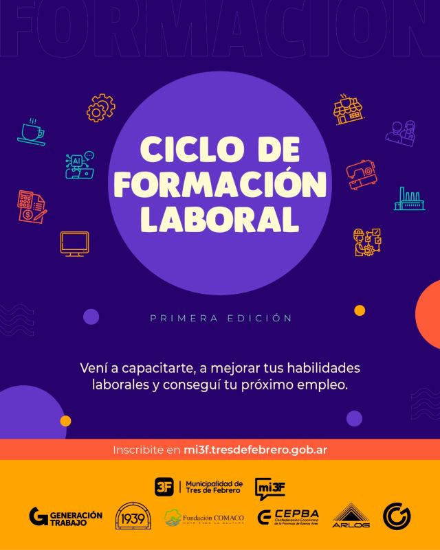 Más herramientas para crecer y encontrar trabajo 💼🚀

Presentamos la primera edición del nuevo Ciclo de Formación, una propuesta que nació a partir de las necesidades que detectamos en nuestra última Feria de Empleo, junto a vecinos, empresas e instituciones de #TresDeFebrero.

Cada curso fue diseñado para brindar herramientas concretas que permitan fortalecer habilidades, adquirir nuevos conocimientos y mejorar las oportunidades de inserción laboral. Además, el ciclo incluye un módulo de habilidades sociolaborales, uno de los aspectos más valorados por las empresas de nuestro distrito.

Si estás buscando tu próximo trabajo o querés prepararte para nuevos desafíos, este espacio es para vos. Conocé más información en 👉 www.tresdefebrero.gov.ar/generaciontrabajo3f/
