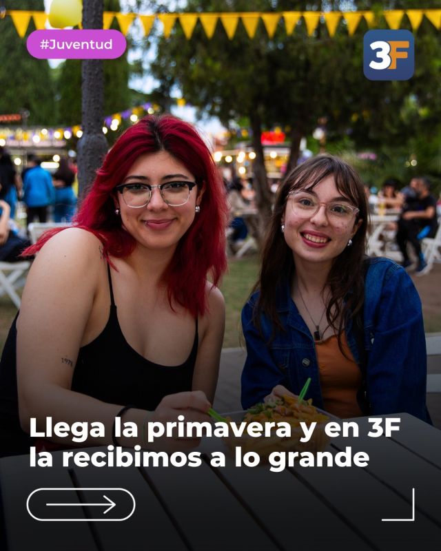 ¡Activamos la primavera en #3F! 🌸🌻

Recibimos la estación favorita de muchos vecinos de la mano de un tremendo festival con shows en vivo, foodtrucks, feria de artesanos y muchas actividades para celebrar también junto a nuestros estudiantes en su día. 

Te esperamos este sábado 20 y domingo 21 de septiembre, de 12 a 00 h, en la Plaza de la Unidad Nacional (Alberdi y  Av. San Martín, #Caseros) para dar la bienvenida oficial a los nuevos días de sol y mucho color que regresan a #TresDeFebrero. 

¡Vibrá la primavera con nosotros!

👉 Conocé toda la información en: www.tresdefebrero.gov.ar/juventud