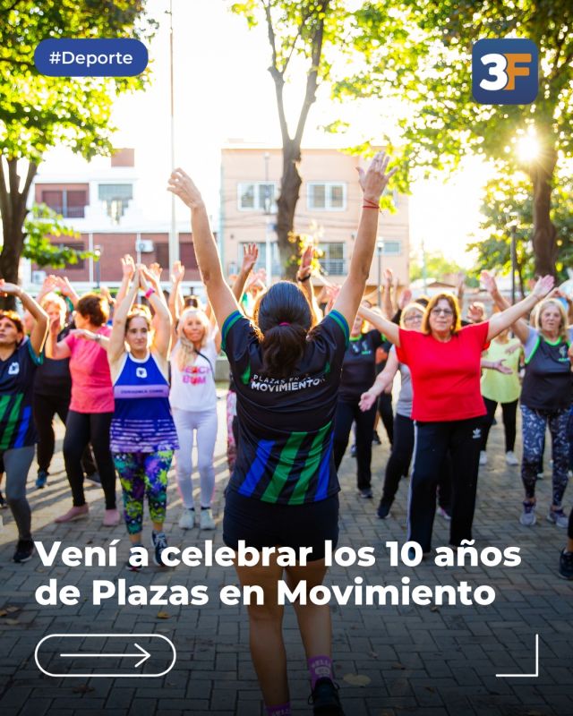 ¡Una década de deporte, actividad y ritmos! 🥳🌳

Nuestro programa Plazas en Movimiento cumple 10 años junto a los vecinos de #TresDeFebrero con la meta de complementar su día a día y mejorar su calidad de vida con actividad física.

¡Y queremos festejar este aniversario tan especial con vos! Este sábado 30 de mayo, de 10 a 11.30, te esperamos en la Plaza de la Unidad Nacional de #Caseros (Av. San Martín y Alberdi) con otra edición de nuestra clase de ritmos muy especial.

Conocé más sobre esta iniciativa en: www.tresdefebrero.gov.ar/plazasenmovimiento