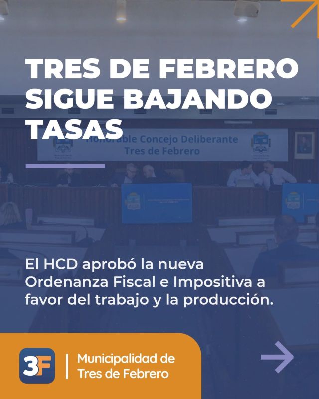 ¡Más ordenanzas a favor del trabajo y el vecino! ✅📈

En una nueva sesión del Honorable Concejo Deliberante de #TresDeFebrero se aprobaron ordenanzas clave para aliviar la carga fiscal e impositiva a distintos prestadores de servicios, sectores productivos y, por supuesto, a favor de nuestros vecinos.

1️⃣ Simplificamos alícuotas especiales en una general reduciendo a un 75% la Tasa de Seguridad e Higiene para 28 actividades como gimnasios, salones y más
2️⃣ Unificamos el costo de las licencias de conducir para facilitarte aún más los trámites y aliviando el promedio de tu aporte
3️⃣ Menos tasas para clínicas y prestadores de salud para fomentar más cooperación entre públicos y privados con hasta un 50% menos en Tasa de Seguridad e Higiene
4️⃣ Eliminamos tasa a cajeros automáticos para promover más cajeros en los barrios y un menor costo del crédito

Seguimos haciendo lo que corresponde por un #3F de oportunidades y transparencia porque ¡menos impuestos es más trabajo!

👉 Conocé mucho más en: www.tresdefebrero.gov.ar/menosimpuestos3f