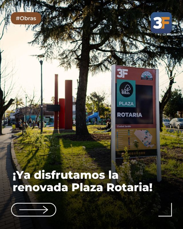 La Rotaria alcanzó un nuevo nivel ✨🛝

No nos conformamos ni dejamos de mejorar cada rincón de #TresDeFebrero, porque un hogar se cuida de manera constante con inversión, arreglos y muchos cariño. Estamos muy contentos de ver el enorme cambio que llevamos a la Plaza Rotaria de #CiudadJardín.

Un espacio emblemático del barrio que ya cuenta con más iluminación, hermosos canteros con plantas, un sector de juegos súper seguro para nuestros vecinitos y su icónica obra “Construcción Espacial“ de Enio Iommi completamente restaurada.

¡Seguimos creciendo y mejorando para hacer de #3F un lugar más lindo en dónde vivir! 🍃❤️
