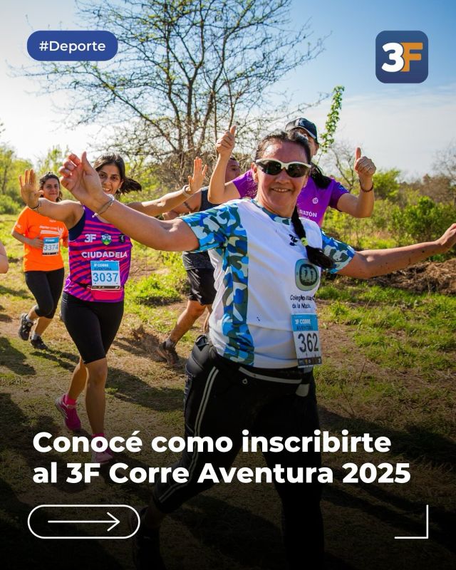¿Listos para una nueva aventura? 🏃‍♀️🏁

¡Llega el momento tan esperado por nuestros corredores aficionados y queremos que todos puedan ser parte! Este lunes 15 de septiembre, a las 12 h, se abren las inscripciones a la nueva edición de 3F Corre Aventura.

El clásico desafío de #TresDeFebrero tendrá lugar el domingo 28 de septiembre desde las 9 h, en el Colegio Militar de la Nación (Av. Matienzo y Ruta 201, #ElPalomar). Completá el formulario de Mi3F con tus datos y elegí si participás de los 10K, 5K, o 1K Kids.

👉 Toda la información en: www.tresdefebrero.gov.ar/3fcorreaventura